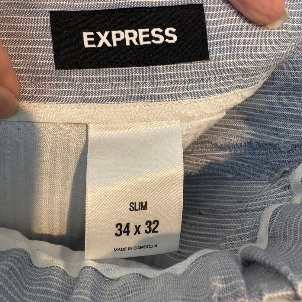 Linen Blend Pants Men 34x28 Slim Fit Trousers Blue White Striped Pleated Tapered - Picture 3 of 15